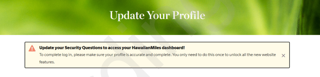 安全提示 Update Your Profile 提示訊息