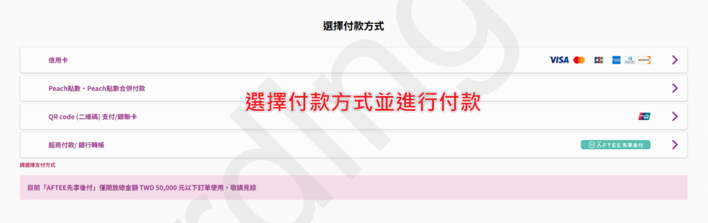 付款方式清單（信用卡、點數、QR Code、超商等）